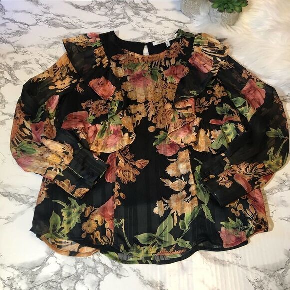 Collective Concepts Floral Ruffle Blouse size Small - Picture 5 of 6